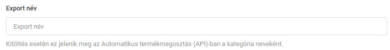 Az Export név mező a kategória beállításai között