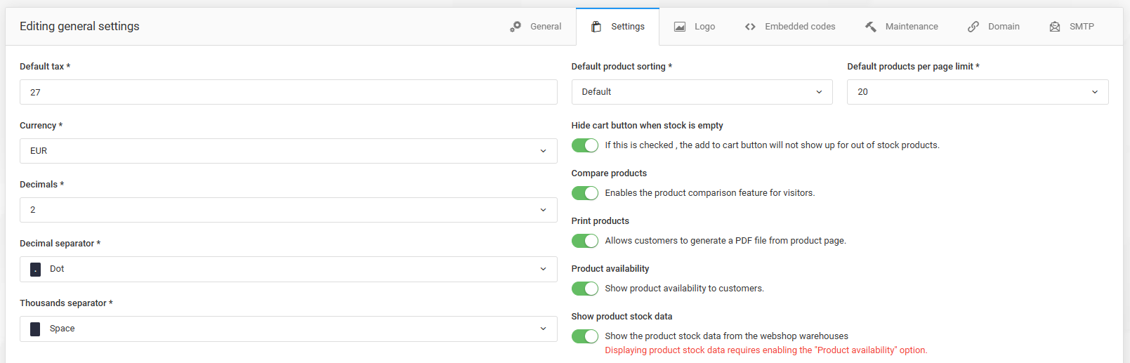 General settings